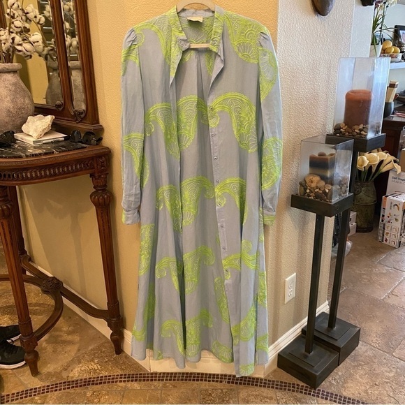 DIXIE Women Blue & Green Embroidered Paisley Button Maxi Dress Size Medium - Picture 2 of 14